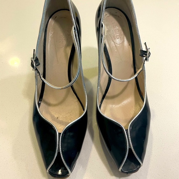 Italian leather black pumps with open toe - Picture 1 of 6